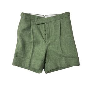 Thom Browne Green Wool Pleated Cuffed Shorts (Size 2)